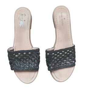 Kate Spade New York Berlin Woven Vamp Black Leather Slip On Flat Sandal 9M